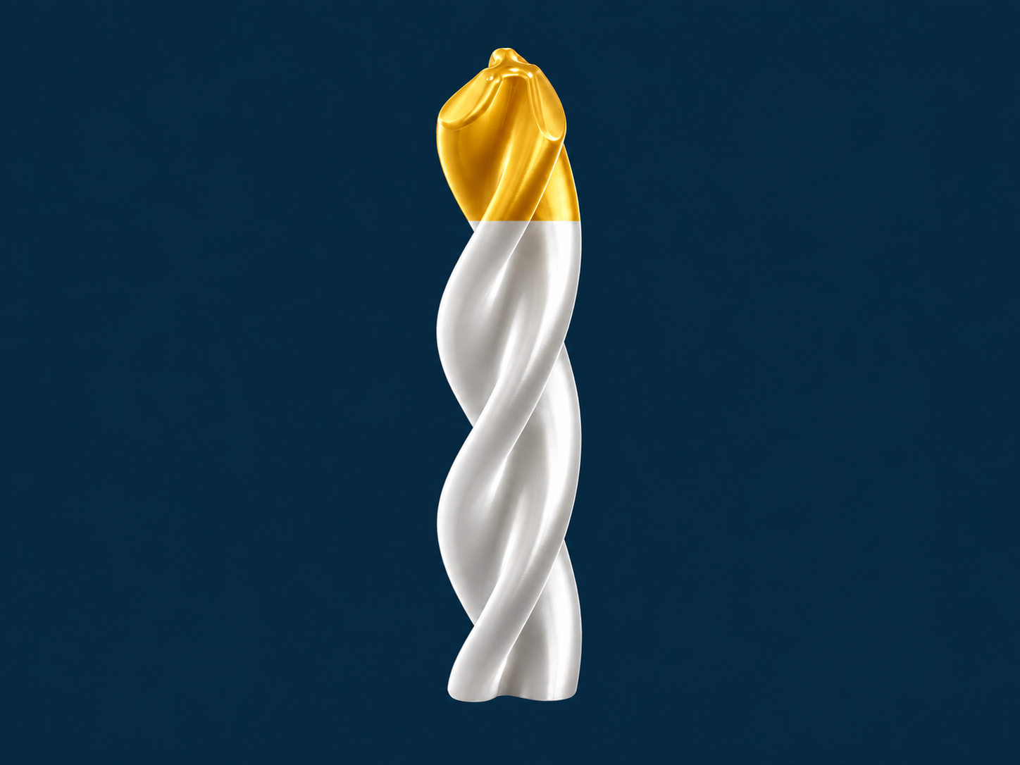 Spiral throw flasher with a silk gold head and pearlescent white body.