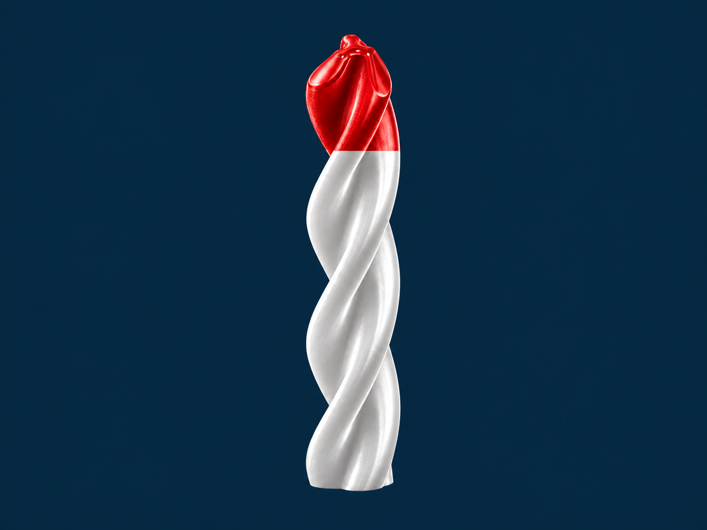 Spiral throw flasher with a silk red head and pearlescent white body.